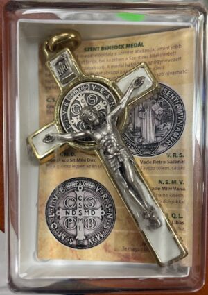 Fém Szent Benedek kereszt dobozban
