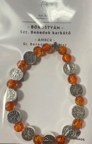 Ásvány Szent Benedek karkötő - borostyán